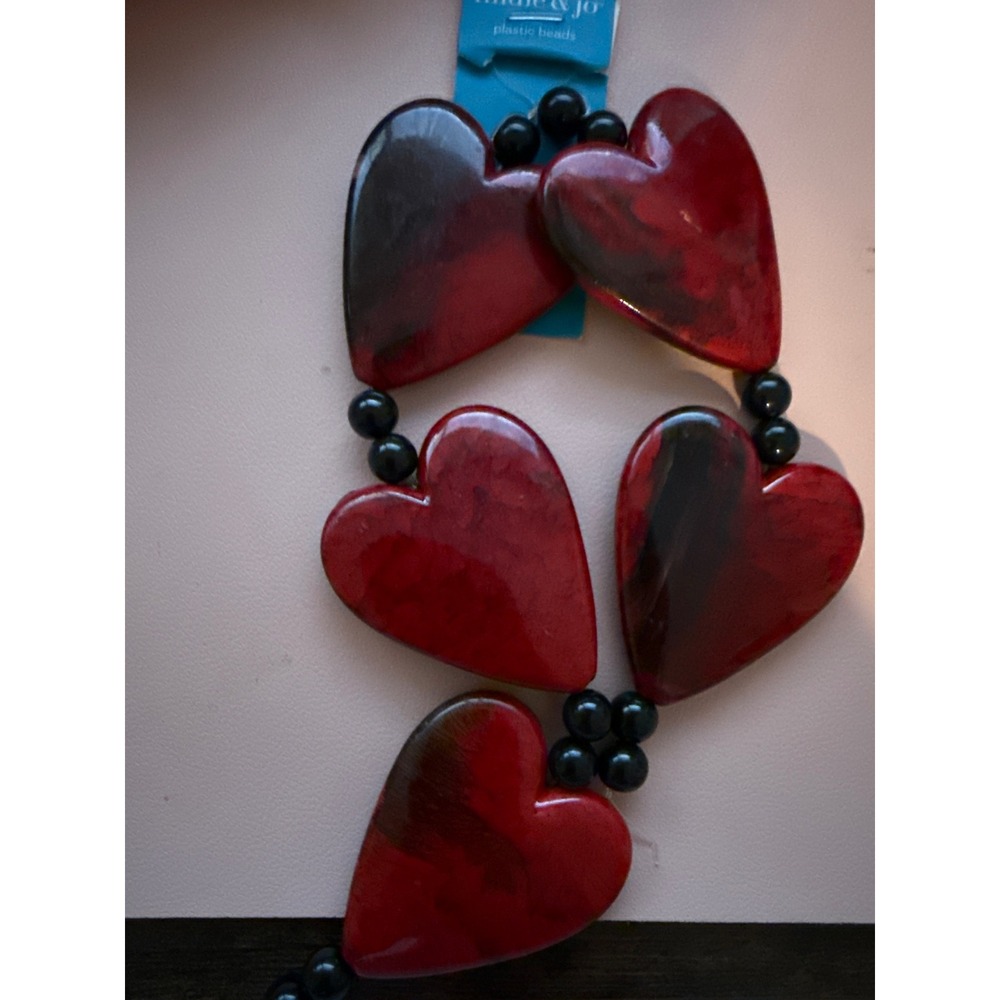 Hildie & Jo Red Marbled Heart Plastic Beads Strand Black Accents DIY Jewelry
